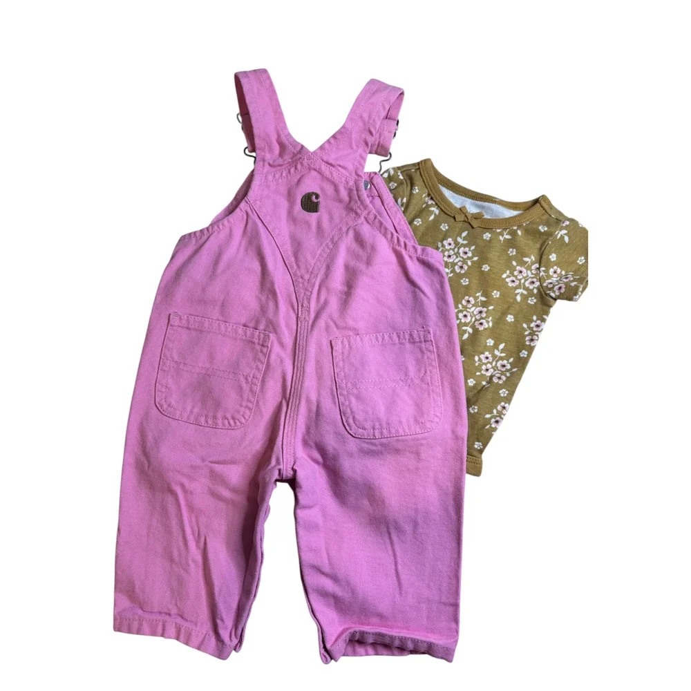 Preloved Carhartt Baby Girl Pink Overalls & Body Suit